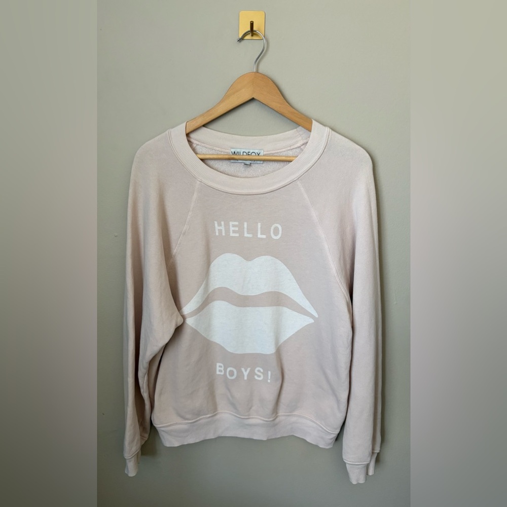 Medium Wildfox Light Pink Hello Boys Lips Graphic‎ Oversized Crewneck Sweater